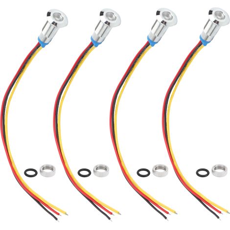 Lot de 4 LEDs rondes précâblées 8mm 36V, métal étanche, 2 couleurs (rouge et jaune), cathode commune, pour signalisation et éclairage. (1/5)