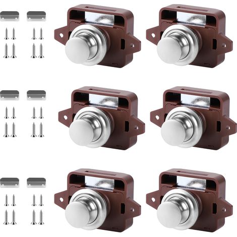 Lot de 6 Verrous de porte à bouton poussoir en métal, Bouton poussoir loquet sans clé, Serrure à poussoir loquet, Camping-cars verrou de porte à bouton, Loquet avec vis pour yachts (Marron) (1/5)