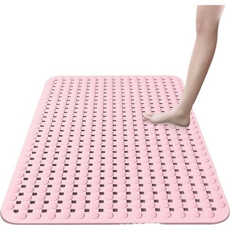 Tapis de douche rectangulaire antidérapant à ventouses, séchage rapide, picots ronds en relief, douceur au toucher, 36 x 69 cm, Rose (1/4)