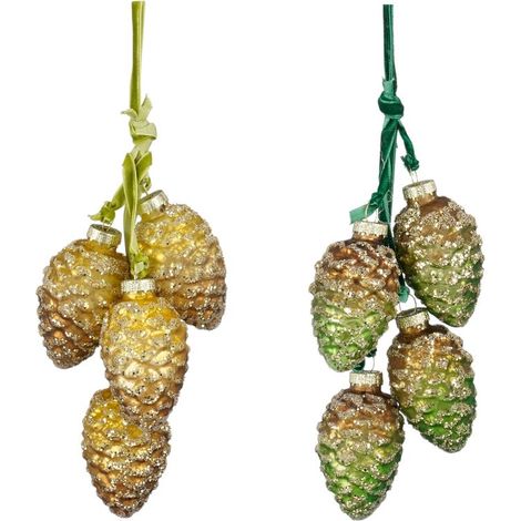 ADDOBBO A PIGNE GLITERATE OCRA O VERDE D6,5X18CM PREZZO CADUNO