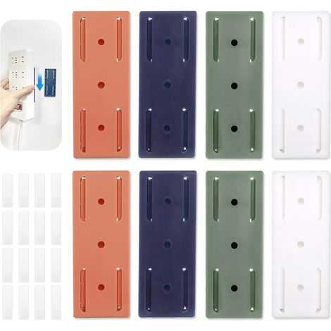 BEBUSINGOTO Soportes de enchufes autoadhesivos sin taladro, 8 piezas, montaje en pared, para regleta de enchufes, para router WiFi (1/5)