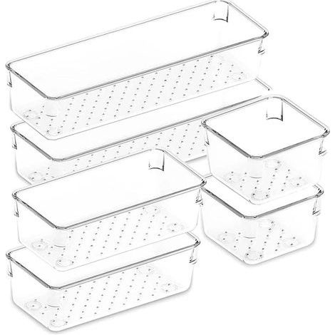 6 Pièces Organisateurs de Rangement Tiroir, Transparent Antidérapant Organisateur Tiroir, Rangement Tiroir Cuisine, Rangement et Organisation de La Salle de Bain, Rangement Tiroir Bureau (1/5)