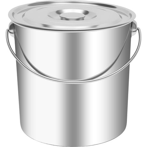 HAUTOUR Seau en acier inoxydable de 20 l avec couvercle en acier inoxydable, seau alimentaire en métal avec anse, seau à lait, seau à glace, pour gastronomie, empilable, argenté (1/5)