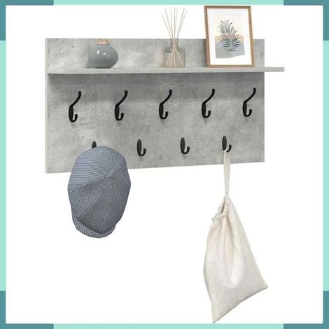 874438 Porte-manteau mural avec étagère Gris béton 80 x 40 x 12 cm (1/5)
