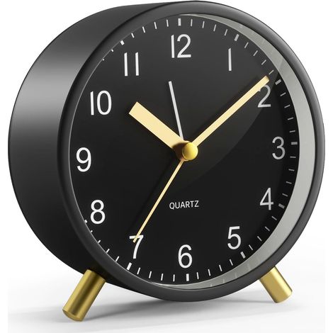 Reloj Despertador Analógico - Silencioso - Luz Nocturna Táctil - Diseño Minimalista en Metal - Para Mesita de Noche - 1 Unidad (1/5)