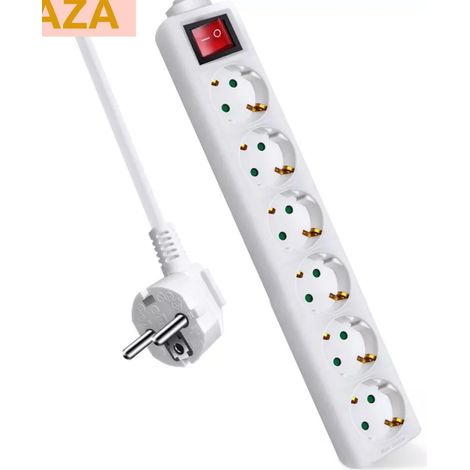 Multiprise à 6 prises avec rallonge de 3 m - Interrupteur - Fiche européenne - Protection de sécurité - Puissance maximale : 3684 watts (1/5)