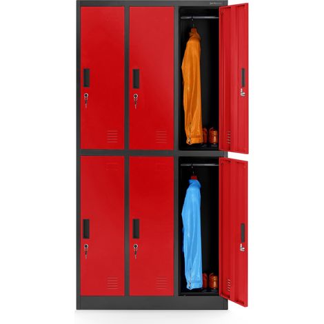 Jan Nowak Spint 3B2A Schließfachschrank Fächerschrank Wertfachschrank Umkleideschrank 6 Fächer Stahlblech Pulverbeschichtet 185cm x 90cm x 45cm anthrazit-rot (1/5)