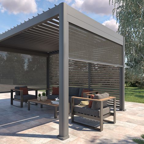 Store pour pergola bioclimatique Evora grand modèle 2,7 x 2,3 m en texaline Gris ardoise - Hespéride
