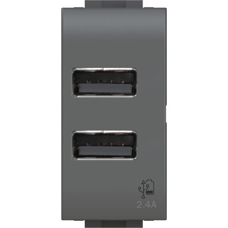 Modulo doppia presa USB 2.0 tipo A, 5Vdc 2,4A, serie U, antracite, compatibile con serie BTicino Living Light - 4Box USB 2.4 4B.L.USB.24 (1/4)