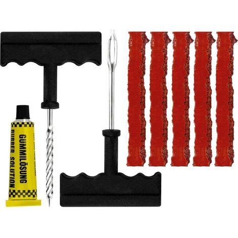Kit de Réparation de Pneu Tubeless - 5 Mèches 100 mm + Colle 10 ml + Fraise & Poinçon avec Poignée en T - Kit Crevaison Moto, Voiture, Quad, Vélo (1/5)