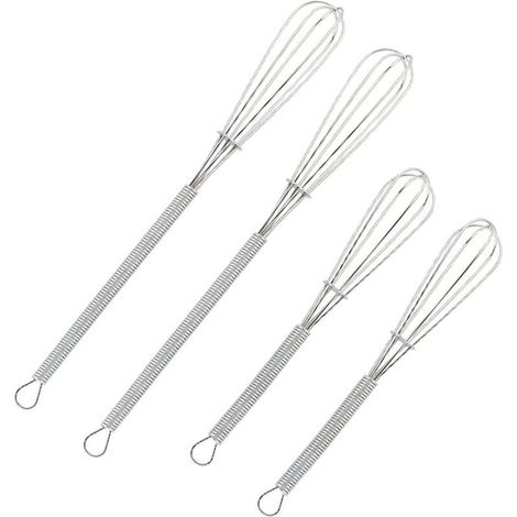 Set of 4 mini wire whisks for eggs and sauces, 5-inch and 7-inch silver mini whisks (1/4)
