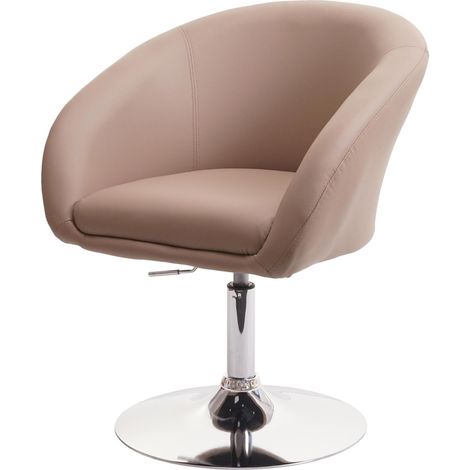 Sedia poltroncina lounge girevole HHG-247 metallo cromato ecopelle marrone beige