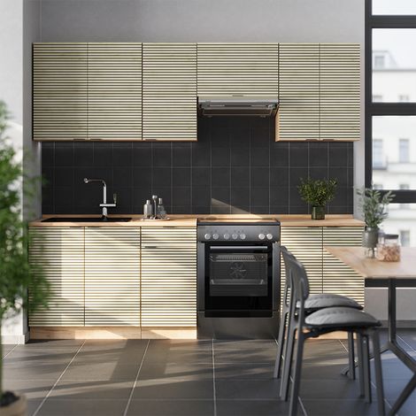 Cucina componibile Fame-Line, Pannello in rovere/rovere goldkraft, 240 cm senza piano di lavoro, Vicco