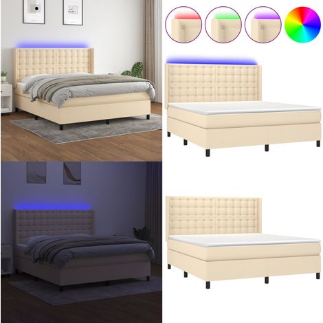 Boxspringbett mit Matratze & LED Creme 180x200 cm Stoff - Boxspringbett - Doppelbett - Betten - Schlafräume - Cremefarbenes Bett - Home & Living (1/5)