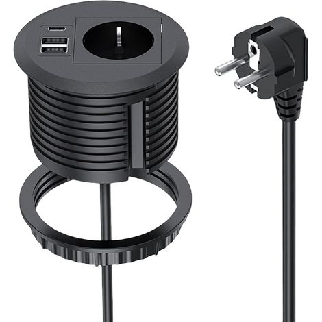 Presa multifunzione a scomparsa da tavolo con porte USB-A/C e cavo da 1,7 m (foro di montaggio da 80 mm) (1/5)