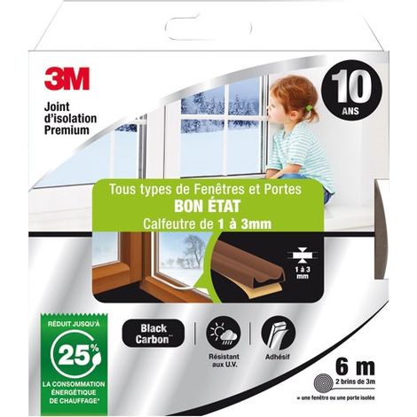 3M Joint Porte/Fenêtre Universel Bon Etat Premium 1 à 3 mm x 6m Marron