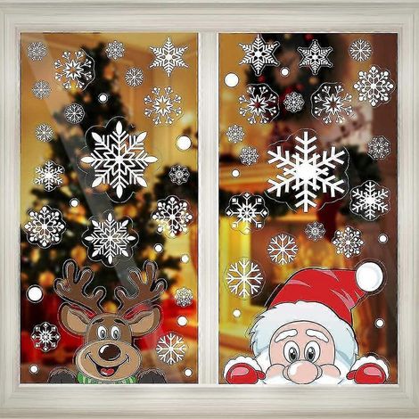 300 autocollants de Noël en forme de flocons de neige pour vitres, 8 feuilles au total, décorations de Noël, Père Noël et rennes (1/5)
