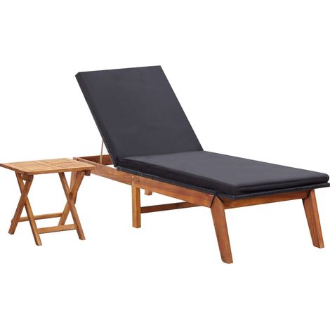 Transat chaise longue bain de soleil lit de jardin terrasse meuble d'extérieur avec table résine tressée et bois d'acacia massif