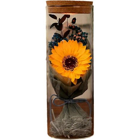 Cadeau de Saint-Valentin - Bouteille à vœux avec fleurs artificielles - Cadeau original - Jaune (1/5)