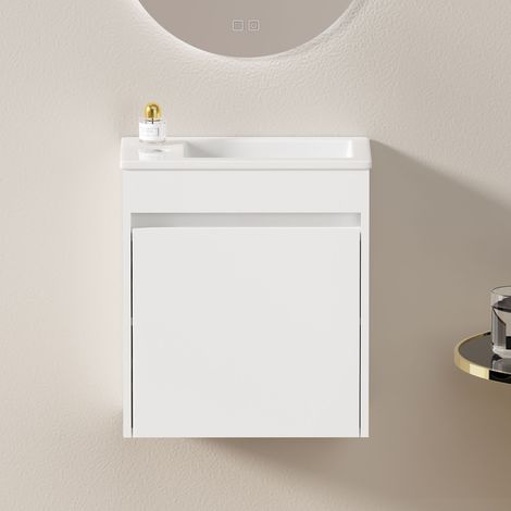 Meuble de salle de bain Blanc,meuble bas de rangement,avec 1 porte,fermeture amortie,largeur 46 cm,MDF (1/5)