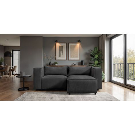 Ecksofa Designersofa NEVIO XS in Stoff Lincoln Schwarz Ottomane Rechts