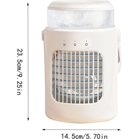Climatiseur portable, refroidissement rapide, 7 couleurs, 3 vitesses de ventilation, petit ventilateur de bureau portable pour voiture, chambre, bureau (blanc) (1/5)