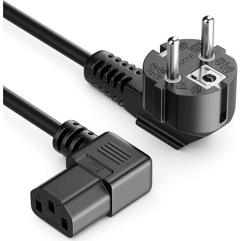 Cable de alimentación Cold Device de 1.5 m - Enchufe eléctrico con contacto de protección tipo F acodado 90° a toma C13 acodada 90° para PC, ordenador, monitor, impresora - Negro (1/5)