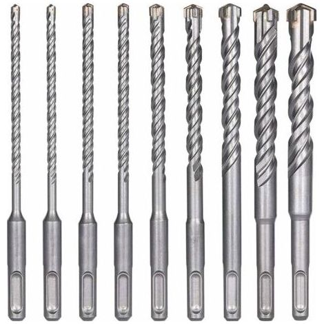 Forets à Béton, 9PCS (5 mm 16x160 mm) Foret Carrelage, Foret à Percussion Électrique SDS-Plus pour Perforateur, Forets Transversaux pour Béton, Brique, Pierre, Naturelle, Métal (1/5)