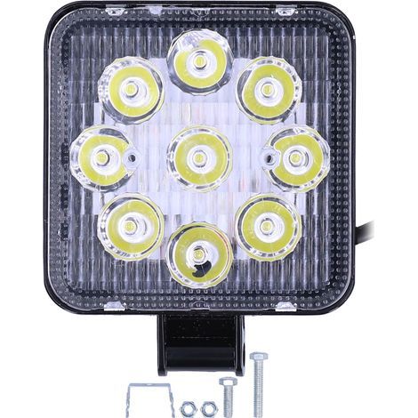 Lampe de travail auto 9 LED projecteur 27W carrée IP67 aluminium PC voiture moto tout-terrain universelle (1/5)