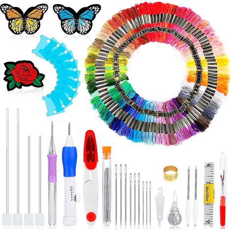 Kit de broderie Noonedibs, 100 fils de couleur, sac de transport, accessoires divers