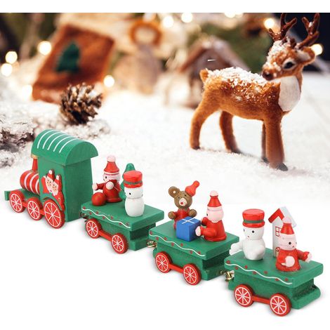 Train de Noël mignon vert, wagon compartiment jouet décoration de Noël, cadeau enfant ornement ferroviaire (1/5)