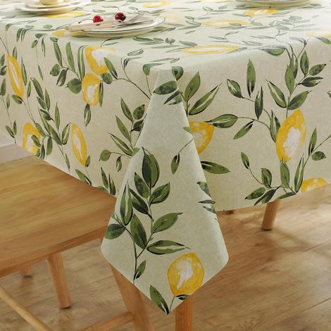 Mantel rectangular impermeable de PVC color limón, resistente a las manchas y fácil de limpiar, ideal para uso en interiores y exteriores. (1/5)
