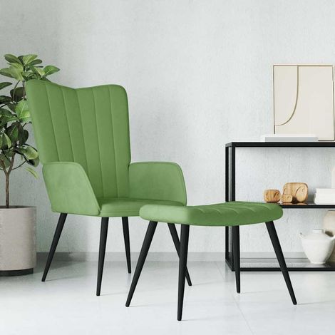 vidaXL Sillón de relax con taburete de terciopelo verde claro (1/5)