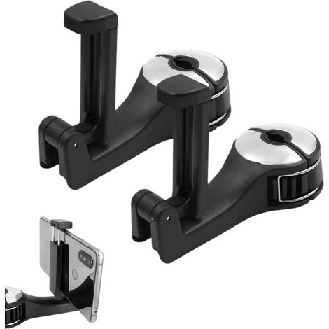 Ganci universali per poggiatesta auto, supporto per poggiatesta 2 in 1 con supporto per telefono, ganci posteriori a 360° per borse da auto, borsette, articoli in tessuto e accesso ai sedili posterior