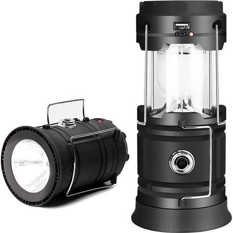 1 x Lampes de Poche Solaires pour Lanterne de Camping Lampe de Tente Rechargeable USB Pliable, Éclairage LED D'urgence avec 2 Modes D'alimentation Prenant en Charge la Charge du Téléphone (1/5)