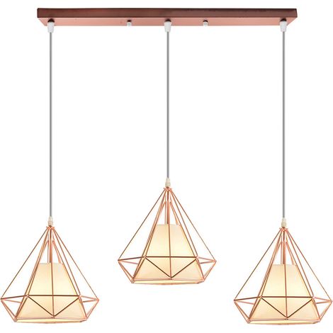 3-Flammige Pendelleuchte Retro Diamant Käfig Eisen E27 Höhenverstellbar Hängelampe für Flur Küche Schlafzimmer Wohnzimmer Cafét (Roségold)
