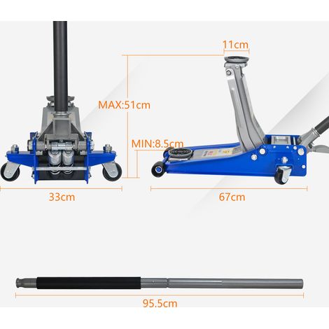 Pompe hydraulique rapide pour étages lourds, double moteur puissant (usage piéton), chariot à vélo inclus, capacité 3 tonnes, couleur bleu et argent (BLUE & Silver)