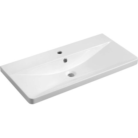 Aqualine Sen - Lavabo 81x40 cm, con troppopieno, foro per rubinetto, bianco SN810 (1/5)