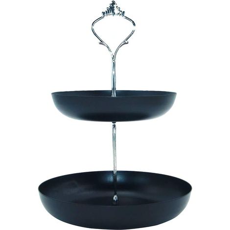 [NIE BENUTZT]Doppelschichtiges Metall-Tablett zur Aufbewahrung von Kosmetik, Schmuck, Desserts, Obst und Snacks (schwarz) (1/5)