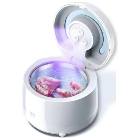 Appareil de nettoyage ultrasonique UV pour prothèses dentaires, aligneurs, bijoux, protège-dents, têtes de brosse à dents, 42 kHz, blanc.