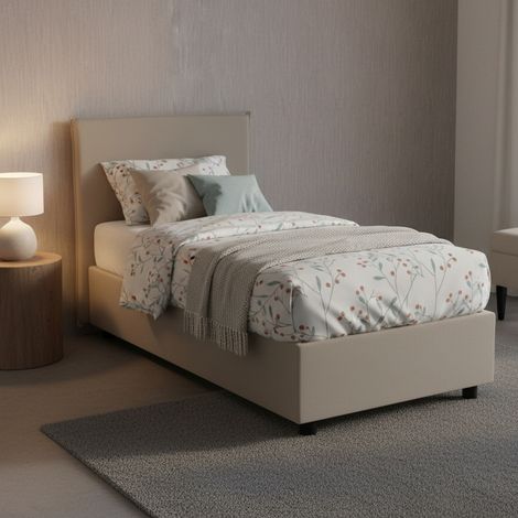 Talamo Italia Einzelbett Cartisia, Containerbett mit Kunstlederbezug, 100% Made in Italy, Frontöffnung, passend für Matratze Cm 80x200, Turteltaube (1/4)