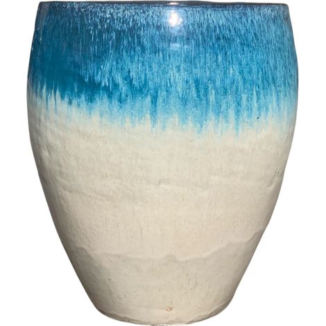 Pot grande taille d'extérieur POSEIDON2 28x31cm ciel d'avril, fait main en terre cuite émaillée, résistant au gel