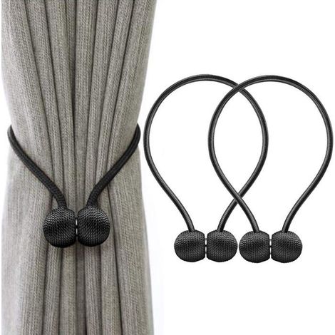 Magnetische Vorhanghalter mit geflochtener Magnetschlaufe (Schwarz)