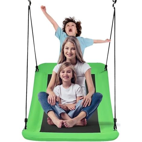 Costway – Balançoire nid d'oiseau rectangulaire 83 x 155 cm – Tissu Oxford résistant – Cordes réglables 180 cm – Charge max 300 kg – Vert (1/5)