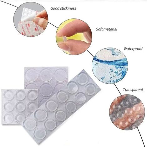Patin Silicone, Anti-Bruit Butées Patins de Protection Caoutchouc Auto-Adhésif Tampon Transparent Pieds Antidérapant pour Porte Placard, Cuisine, Salle de Bain, Bureau 7 Tailles MNS (1/3)