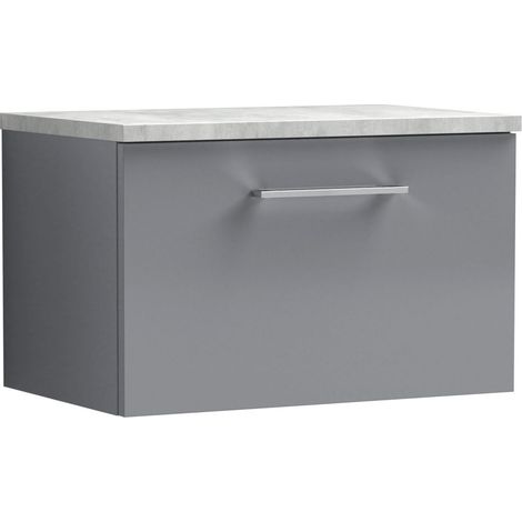 Balterley Bramshall 600mm Wall Hung 1 Drawer Vanity Unit with Laminate Worktop for Compact Modern Bathroom Storage - Satin Grey