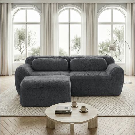 Divano modulare a L 204x179x73 cm in tessuto felpato grigio, senza montaggio – MEUBLIV (1/5)