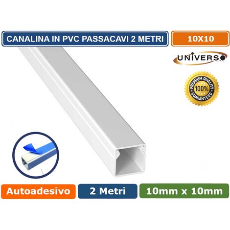 10 PEZZI CANALINA PASSACAVI CON BIADESIVO IN PVC DI COLORE BIANCO LUNGHEZZA 2 METRI 10X10MM (1/2)