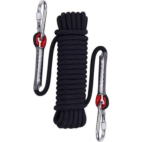 Corde d'escalade d'extérieur, Corde d'escalade en plein air,Noir Corde de sécurité en nylon tressé, 15 m (1/5)
