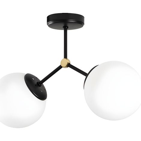 Lampadario 2 sfere L. 44 x H. 28 cm in Metallo Nero e Bianco - DAMAR (1/4)